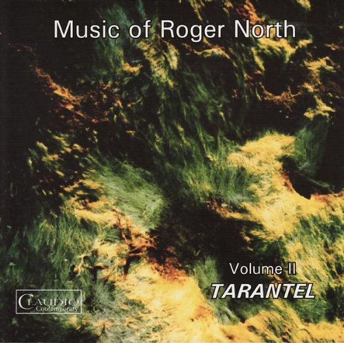 "CD cover with abstract green and yellow background, text 'Music of Roger North Volume II TARANTEL'."