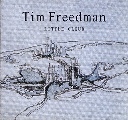 "Album cover with a sketch of a city on a textured blue background."