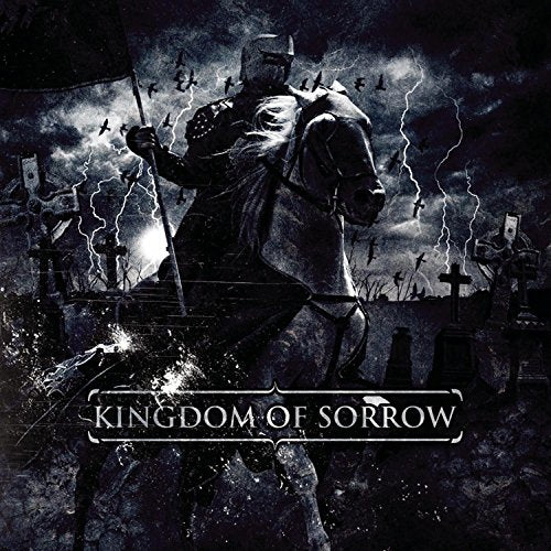 "Album cover art featuring a knight on horseback amidst a stormy, dark background."