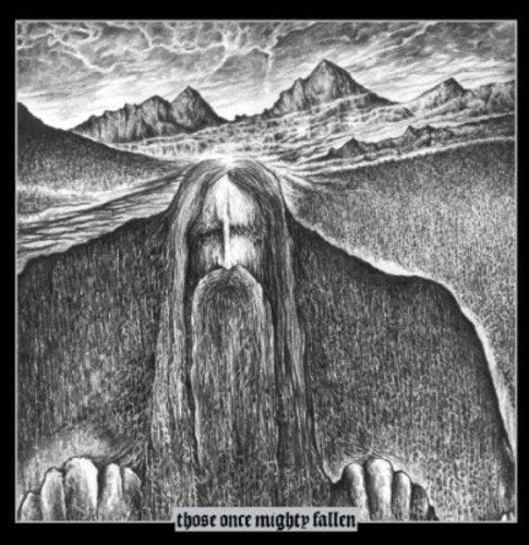 "Black and white album cover art featuring a bearded figure emerging from the ground."