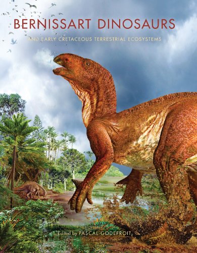 Book cover featuring a large brown dinosaur in a lush, prehistoric landscape with cloudy sky.