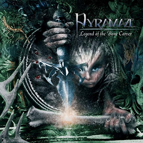 Vinyl record with cover art featuring a man carving a bone with a sword.