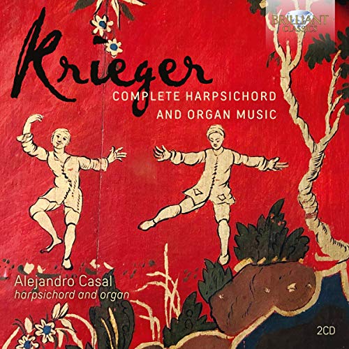 Red CD cover with dancing figures and floral designs, featuring "Krieger" in black script.