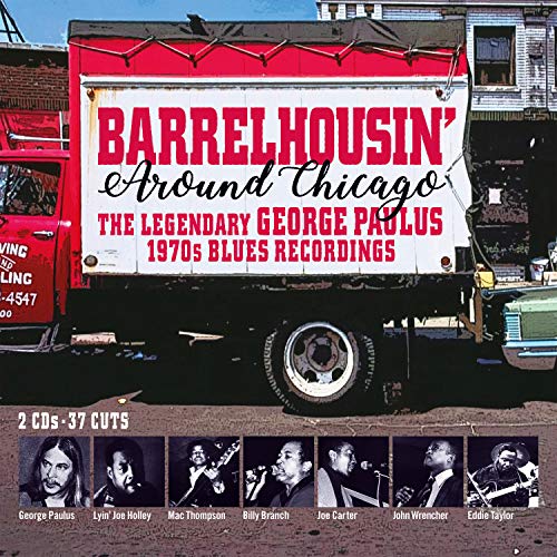 "Album cover with a red and white truck and musician portraits."
