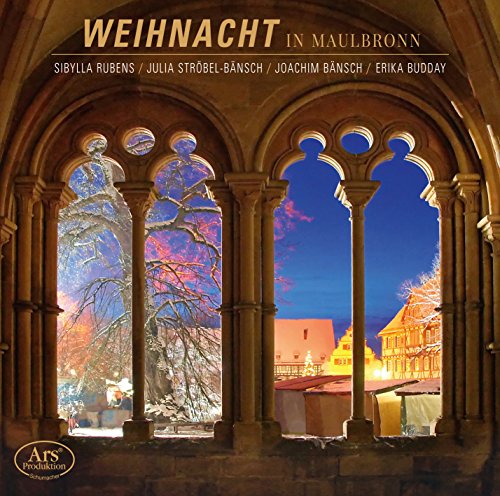 "CD cover with arched windows showing a snowy, lit building at dusk."