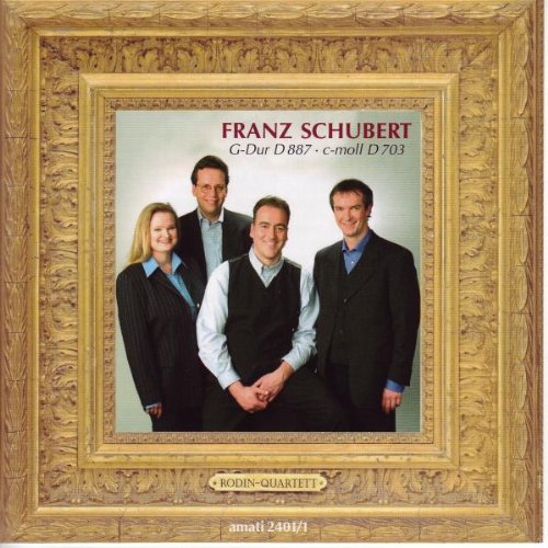 "CD cover with a gold frame and a photo of four musicians."