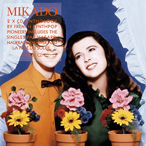 "Album cover featuring a man and woman with three potted flowers in front."