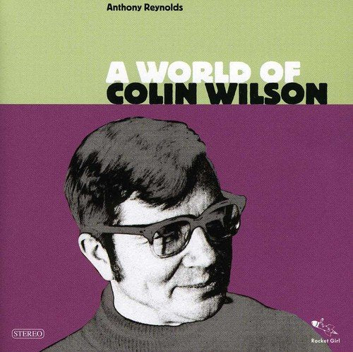 Album cover with black and white portrait of man against purple and green background.