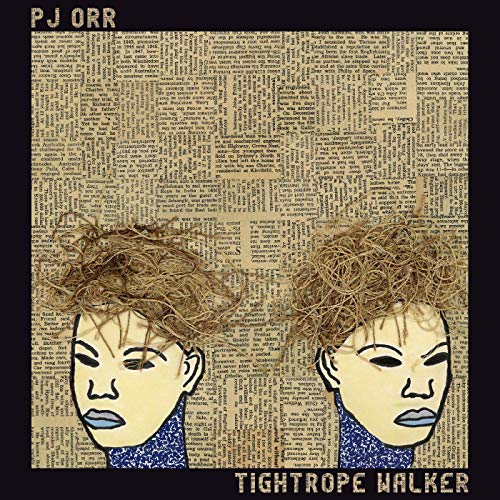 "Album cover with two illustrated faces and tangled hair against a newspaper background."