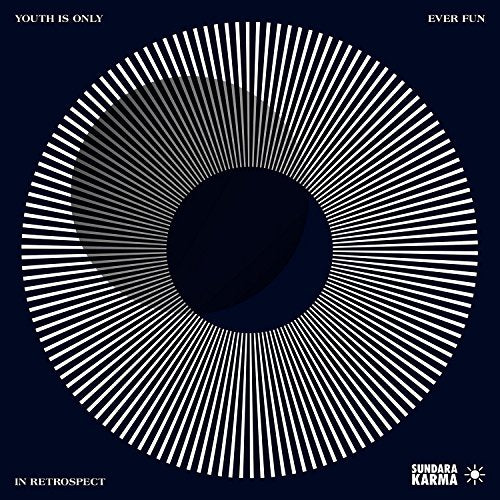 "Album cover with white radial lines on a dark blue background, Sundara Karma logo."