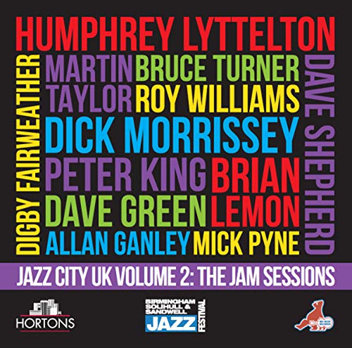 "CD cover with multicolored artist names on black background and sponsor logos."