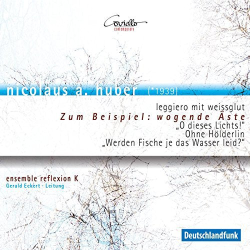 A white CD cover with abstract black lines and blue text sections.