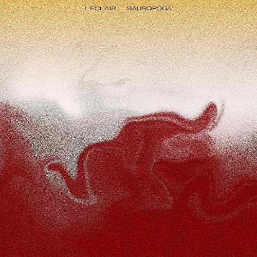 Album cover with red dinosaur silhouette on gradient yellow, white, and red background.