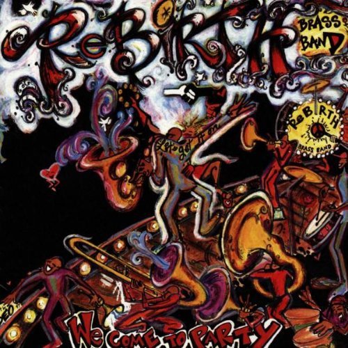 "Album cover art featuring cartoon musicians playing instruments, with vibrant colors and swirling patterns."