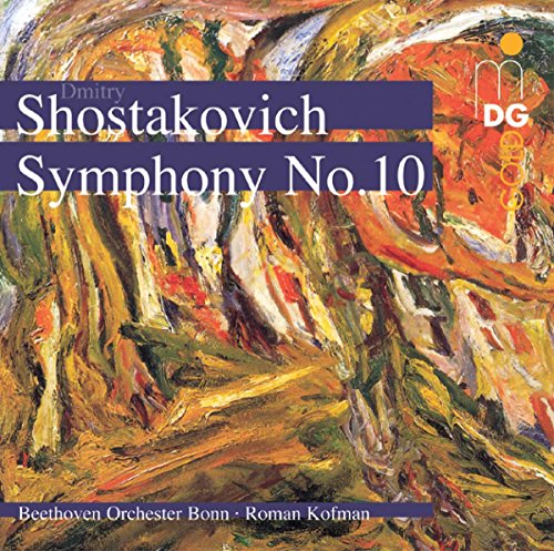 "CD cover featuring abstract painting with 'Shostakovich Symphony No. 10' text and 'DG' logo."