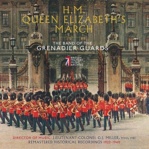 "CD cover featuring a marching band in red uniforms outside a large building."