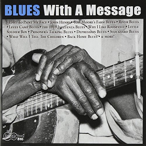 "Album cover with a black-and-white image of hands playing a guitar."