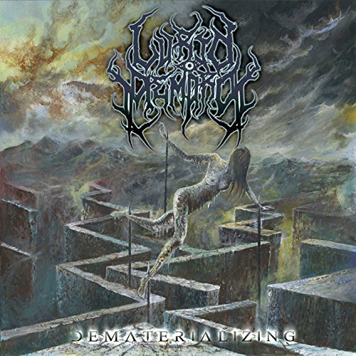 "Album cover art featuring a surreal, abstract landscape with a figure in a maze."