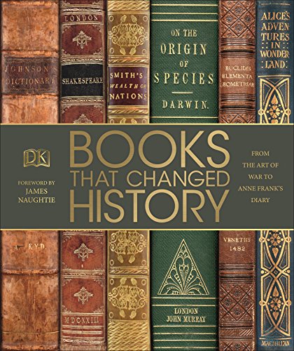 "Book cover featuring a row of vintage book spines with 'Books That Changed History' title."