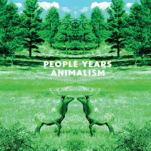 A green-toned album cover featuring two deer facing each other in a forest clearing.