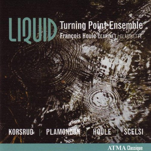 "CD cover with 'LIQUID' title, abstract water ripples, and artist names on dark background."