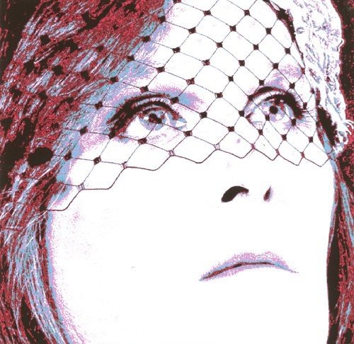 The alt text for the image is: "CD cover with a woman's face and mesh overlay."