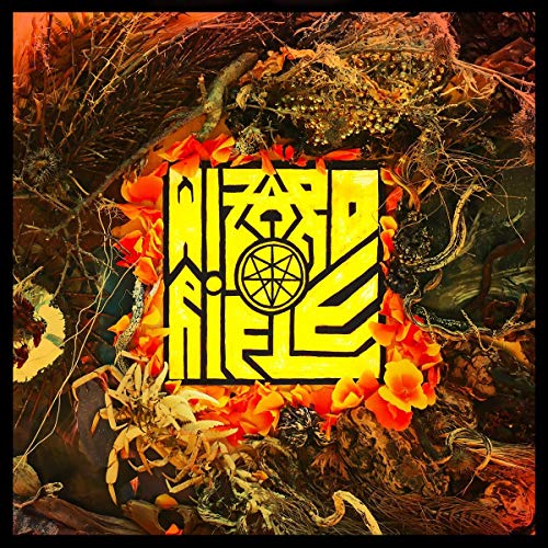 The image shows a square, yellow logo surrounded by autumnal foliage. alt text: "Album cover with yellow logo on autumn leaves background."