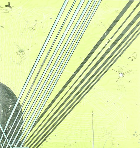 The image depicts a vinyl record sleeve with a yellow background and abstract design. Alt text: Yellow vinyl record sleeve with abstract black and white lines and shapes.
