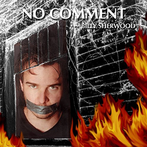 "Album cover with man gagged and trapped, surrounded by flames and broken glass."