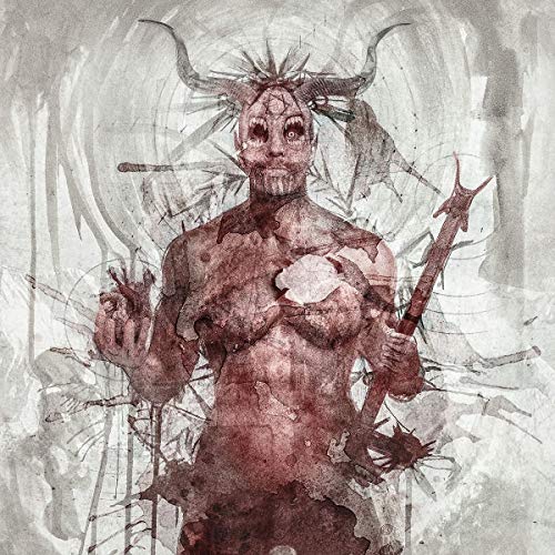 The image depicts a grotesque figure with horns, thorns, and a spiked club.