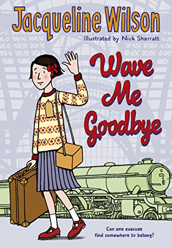 "Illustration of a girl waving, carrying luggage, with a train in the background."