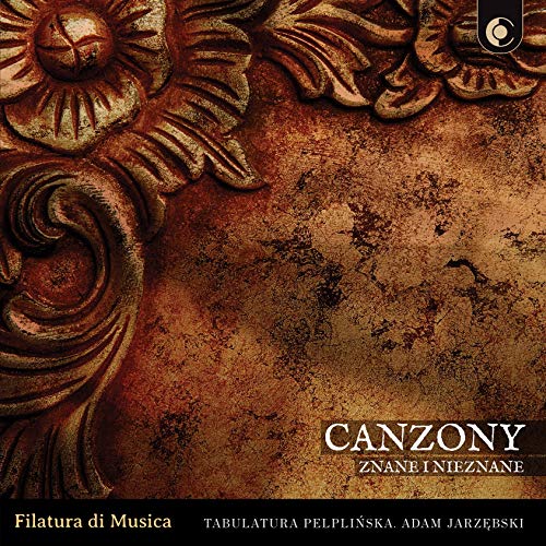 "CD cover with ornate, brown, textured background and white text."