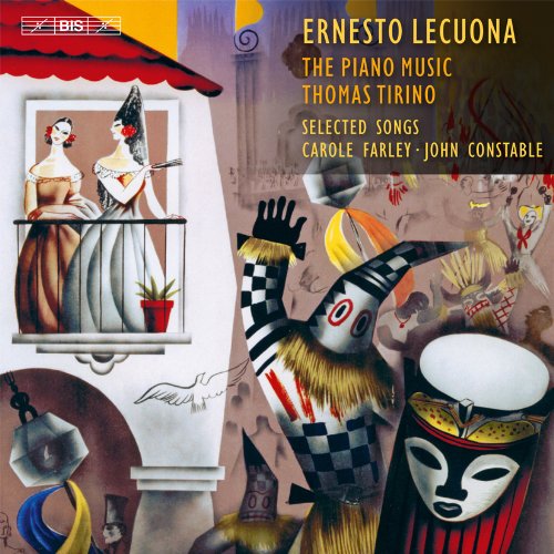 "CD cover featuring abstract, colorful artwork with figures and text 'Ernesto Lecuona'."
