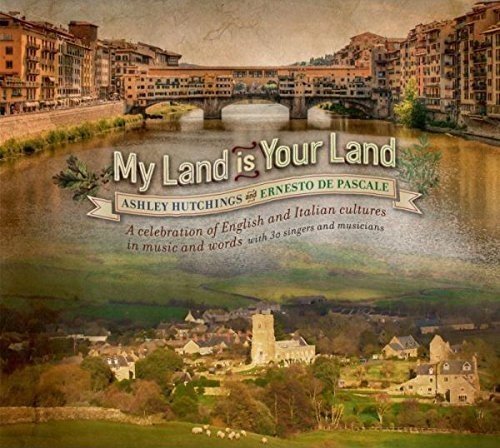 "CD cover with 'My Land is Your Land' title, featuring a river and village scene."