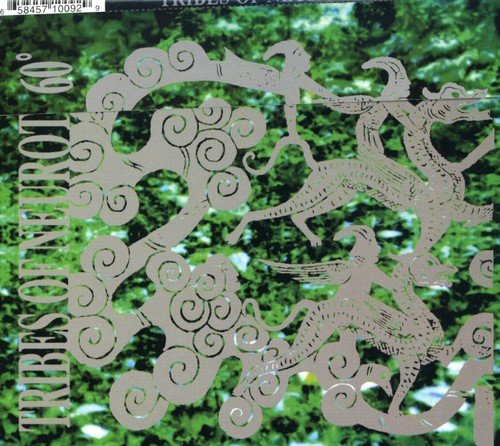 Silver cut-out of dancing figures against green foliage background, with text "Tribes Of Neurot 60°".