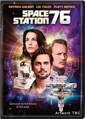 "Space Station 76 DVD cover featuring three actors and a space station."