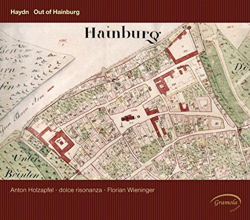 "Album cover featuring an old map of Hainburg with red accents and brown borders."