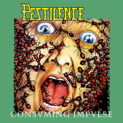 Album cover art: a face with ants crawling on it, on a green background.