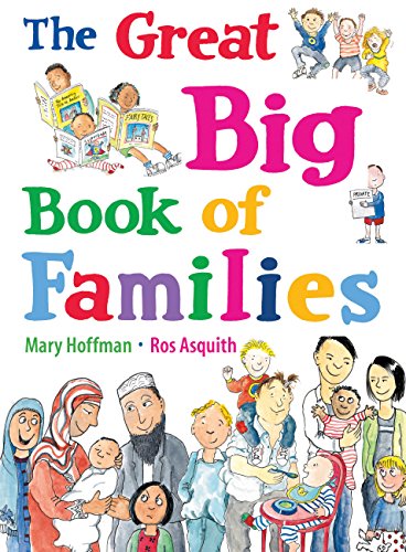 "The Great Big Book of Families" cover featuring diverse cartoon families and children reading.