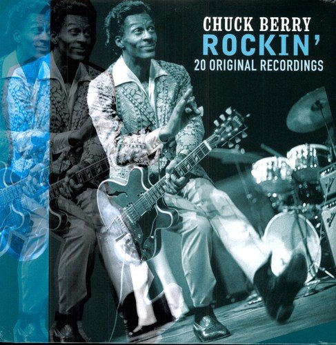 "Chuck Berry's vinyl album cover, featuring a black-and-white photo of him playing guitar."