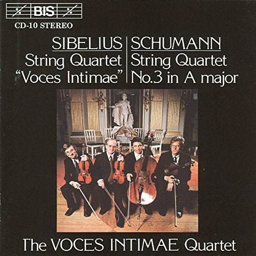 Black CD cover featuring a string quartet and text describing the music contents.