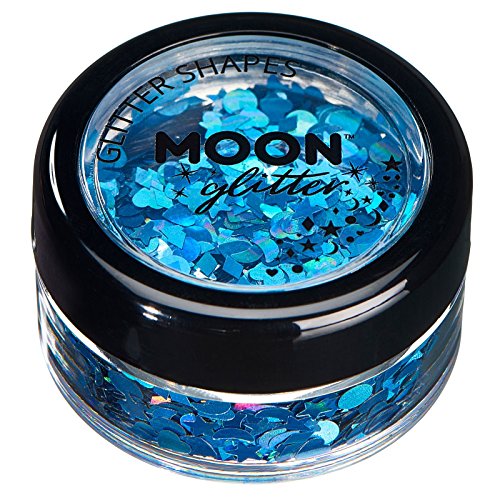 Holographic Glitter Shapes by Moon Glitter - Blue - Cosmetic Festival Makeup Glitter for Face, Body, Nails, Hair, Lips - 3g