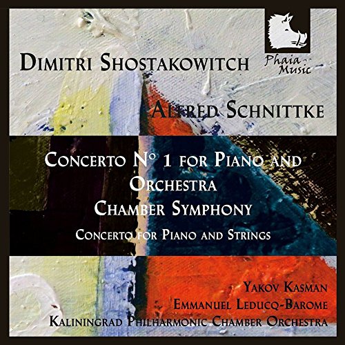 A CD cover featuring an abstract painting with black text overlay listing the artists.