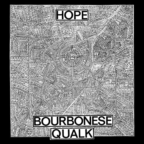 Album cover with map and text "HOPE" and "BOURBONESE QUALK" in black on a grey background.