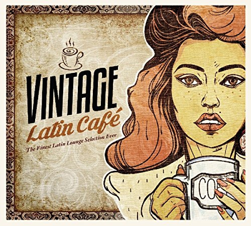 "CD case cover with a vintage-style illustration of a woman holding a coffee cup."