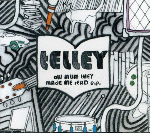 "Telley - Aw Mum They Made Me Read E.P." CD cover with cartoon doodles and text.