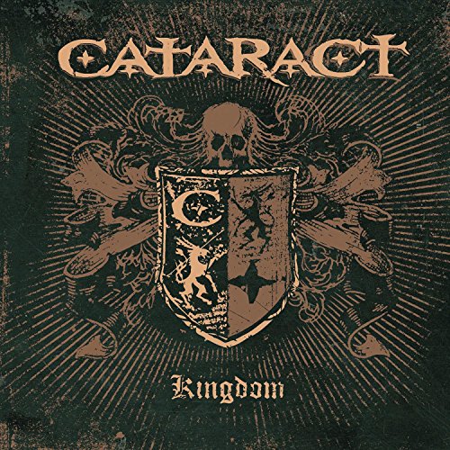A dark, grunge-style album cover for "Cataract - Kingdom" featuring a stylized shield and skull.