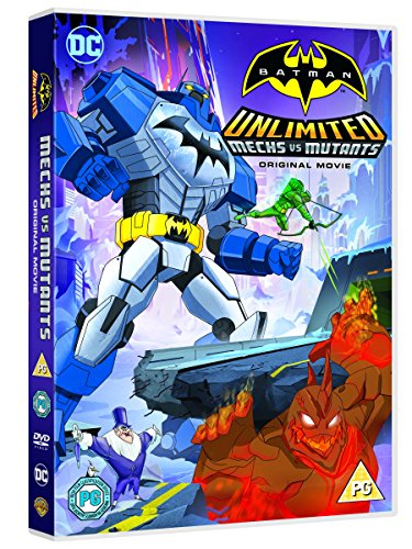 "Batmana Unlimited: Mechs vs Mutants DVD cover featuring robot and cartoon characters."