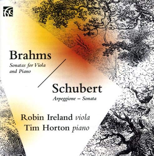 "CD cover with yellow and orange gradient, black tree illustrations, and musician names."