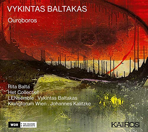 Red, green, and yellow abstract painting on a CD album cover with white text.